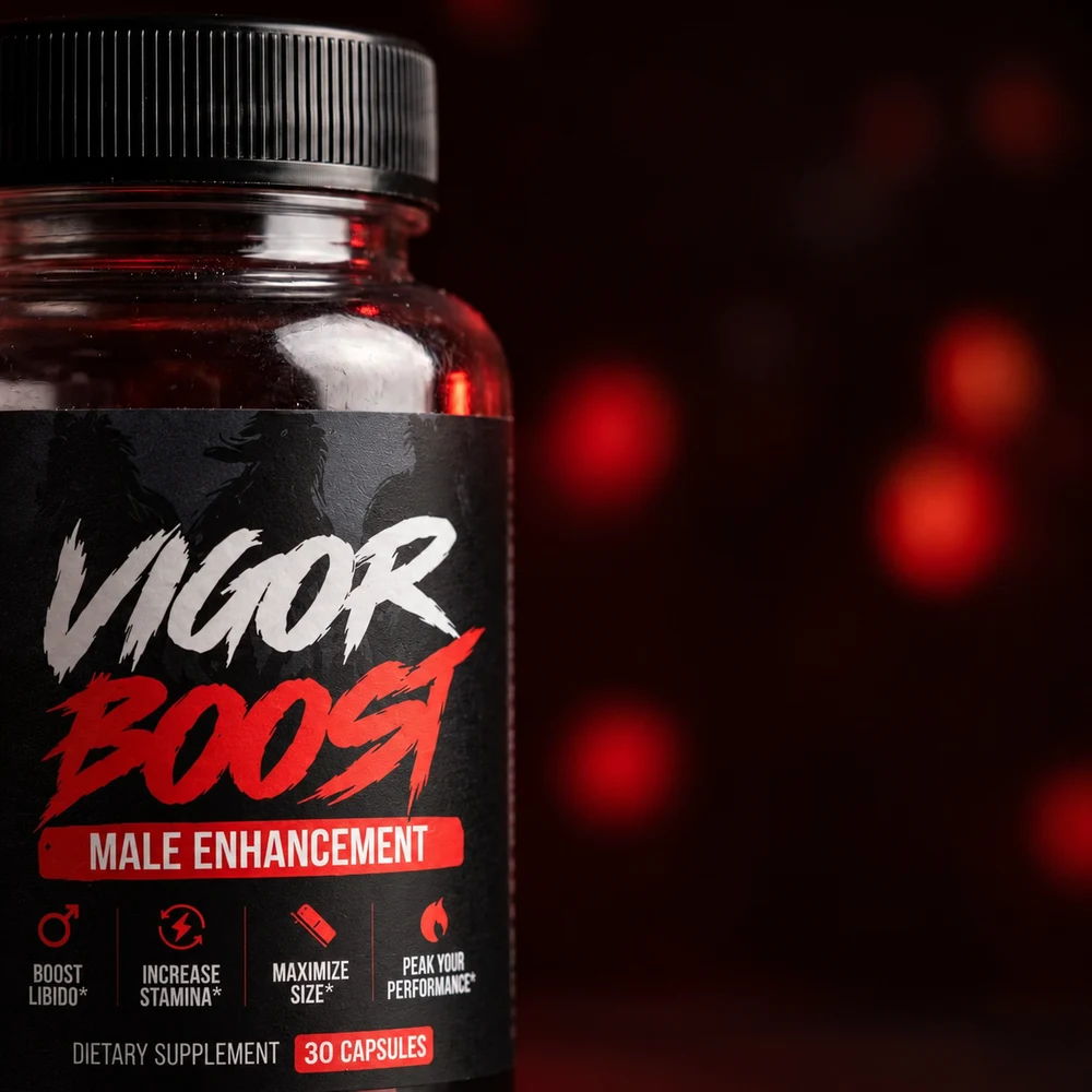 VigorBoost&reg; bottle lit from behind